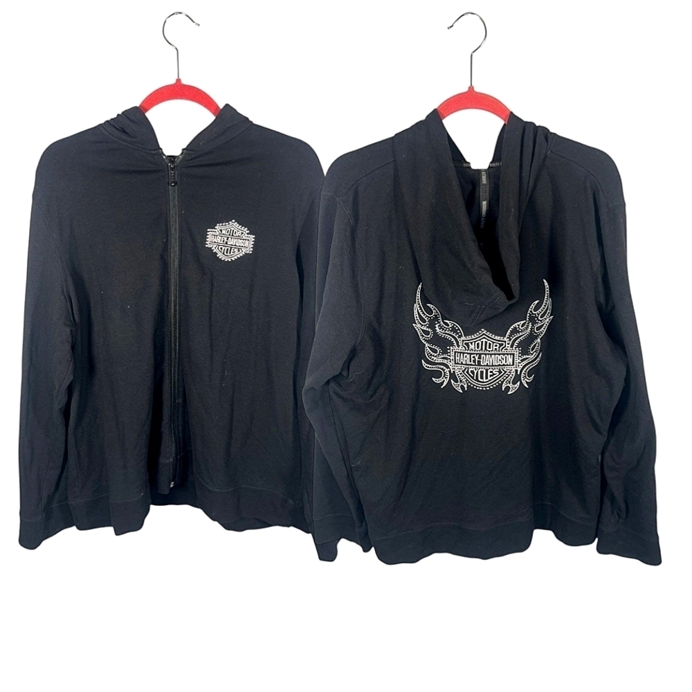 Harley-Davidson Embellished Full Zip Up Studded Bling Flame Hoodie Womans Large